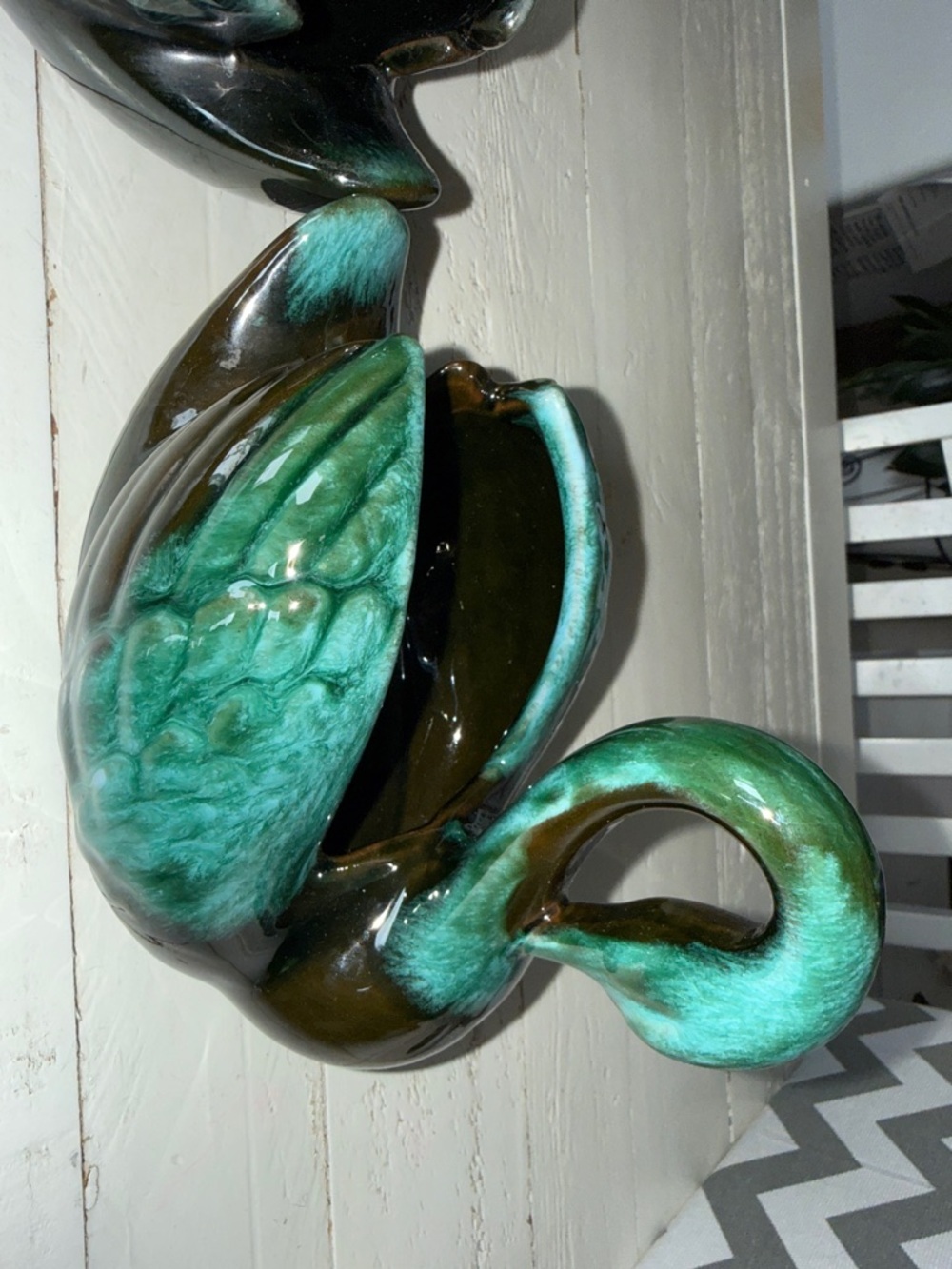 Blue Mountain Pottery, Pair of Swan, BMP Black/Green Drip Glaze, MCM made in CA - Picture 6 of 9